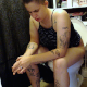 A plump, lesbian girl with many tattoos sits down on a toilet, farts repeatedly, pisses and takes a shit with an audible plop after a lot of pushing and effort. Presented in 720P HD. Over 4 minutes.